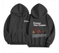 Generisch Sweat à capuche surdimensionné pour femme avec imprimé « Protect Our Oceans » - Sweat à capuche décontracté de style esthétique, Style_l05 Gris, XL