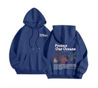 Generisch Sweat à capuche surdimensionné pour femme avec imprimé « Protect Our Oceans » - Sweat à capuche décontracté de style esthétique, Style_l03 Bleu, XL
