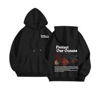 Generisch Sweat à capuche surdimensionné pour femme avec imprimé « Protect Our Oceans » - Sweat à capuche décontracté de style esthétique, Style_l01 Noir, S