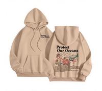 Generisch Sweat à capuche surdimensionné pour femme avec imprimé « Protect Our Oceans » - Sweat à capuche décontracté de style esthétique, Style_l06 kaki, XXL