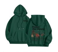 Generisch Sweat à capuche surdimensionné pour femme avec imprimé « Protect Our Oceans » - Sweat à capuche décontracté de style esthétique, Style_l04 Vert, L