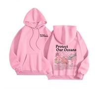 Generisch Sweat à capuche surdimensionné pour femme avec imprimé « Protect Our Oceans » - Sweat à capuche décontracté de style esthétique, Style_l11 Rose, L