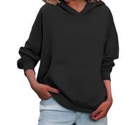 Generisch Sweat à capuche surdimensionné pour femme - Couleur unie - Avec capuche - Épaules tombantes - Tendance - Simple - Sans cordon de serrage - Haut confortable - Décontracté - Sport - Pour