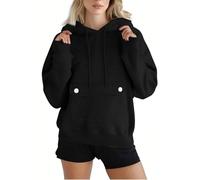 Generisch Sweat à capuche surdimensionné pour femme - Couleur unie - Avec poches - Pull à capuche - Grandes tailles - Manches longues - Pour adolescentes et filles - Coupe décontractée - Haut