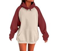 Generisch Sweat à capuche surdimensionné pour femme - Pull en tricot - Bloc de couleurs - Pull à capuche - Loose - Manches longues - Confortable - Veste de course classique - Avec poches, j, S