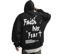 Generisch Sweat à capuche surdimensionné pour homme avec imprimé chrétien dans le dos - Sweatshirt décontracté avec inscription « Faith Over Fear » - Pull de foi et d'espoir dans un style streetwear