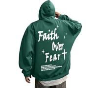 Generisch Sweat à capuche surdimensionné pour homme avec imprimé chrétien dans le dos - Sweatshirt décontracté avec inscription « Faith Over Fear » - Pull de foi et d'espoir dans un style streetwear