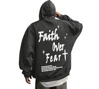Generisch Sweat à capuche surdimensionné pour homme avec imprimé chrétien dans le dos - Sweatshirt décontracté avec inscription « Faith Over Fear » - Pull de foi et d'espoir dans un style streetwear