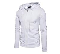 Generisch Sweat à capuche surdimensionné pour homme - Fermeture éclair - Poches - Couleur unie - Sweat décontracté - Veste de survêtement ample - Coupe-vent - Chaud, Blanc., M