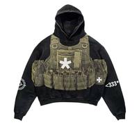 Generisch Sweat à capuche surdimensionné pour homme - Motif tête de mort - Y2K Streetwear - Samouraï Ninja - Veste de survêtement courte - Avec capuche - Style gothique steampunk - Costume d'Halloween