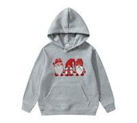 Generisch Sweat à capuche tendance avec imprimé nain de Noël pour garçon avec décoration de poche pratique en polaire supplémentaire pour un style confortable, gris, 7-8 ans