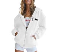Generisch Sweat à capuche tendance pour femme avec fermeture éclair imprimée, manches longues, poche pratique, cordon de serrage, sweat-shirt en polaire élégant pour un usage quotidien d'hiver