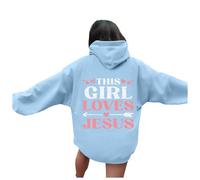 Generisch Sweat à capuche tendance pour femme avec motif de mots comme sweat-shirt à manches longues pour vêtements décontractés, bleu clair, M