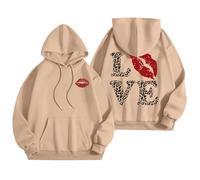 Generisch Sweat à capuche tendance pour femme avec motif graphique de mots comme haut Preppy à manches longues pour les femmes soucieuses de leur style (kaki, S)