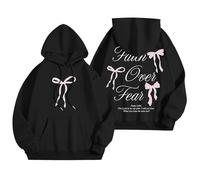 Generisch Sweat à capuche tendance pour femme avec motif graphique de mots comme sweat-shirt à manches longues pour une mode preppy décontractée, Noir , S