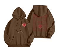 Generisch Sweat à capuche tendance pour femme avec motif graphique de mots comme sweat-shirt à manches longues pour des vêtements Preppy élégants, café, S