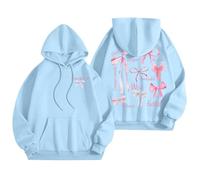 Generisch Sweat à capuche tendance pour femme avec motif graphique de mots comme sweat-shirt à manches longues pour une mode décontractée élégante, bleu clair, S