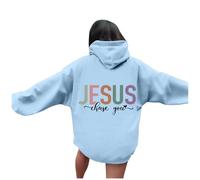 Generisch Sweat à capuche tendance pour femme avec un design imprimé unique comme haut décontracté pour les occasions décontractées pendant la saison fraîche, bleu ciel, L