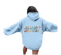 Generisch Sweat à capuche tendance pour femme avec un design imprimé unique comme haut décontracté pour les femmes soucieuses de la mode, bleu ciel, L