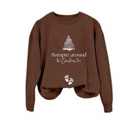Generisch Sweat à capuche uni pour femme avec inscription « Bumpin Around The Christmas Tree » - Manches longues - Décontracté - Épaules dénudées - Sans manches (1), café, S