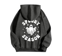 Generisch Sweat à capuche unisexe avec imprimé Spooky Season dans le dos - Sweat à capuche avec motif fantôme mignon - Sweatshirt décontracté pour la période d'Halloween, Style_d04 Gris, 3XL