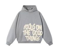 Generisch Sweat à capuche unisexe surdimensionné avec inscription positive - Sweat à capuche décontracté de style streetwear - Pull confortable avec imprimé Focus on The Good Things, Style_b02 Gris, S