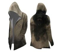 Generisch Sweat à capuche Viking longueur moyenne pour homme imprimé 3D Odin mythe printemps automne capes médiéval cosplay costume personnalité motard tendance cardigan veste motard veste motard