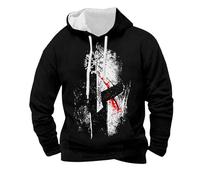 Generisch Sweat à capuche viking pour homme avec motif de casque spartiate - Sweat à capuche avec Vegvisir et accents d'éclaboussures de sang - Sweat-shirt guerrier sombre pour homme, Style_h01 Noir