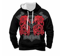 Generisch Sweat à capuche Viking pour homme avec motif dragon - Sweat à capuche nordique avec marteau de Thor - Pull Mjölnir rouge pour homme, Stil_f01 Noir, M