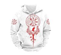 Generisch Sweat à capuche viking pour homme avec Vegvisir et arbre du monde - Sweat à capuche nordique avec runes - Sweat mythologique avec corbeau, Style_b03 Blanc, 3XL