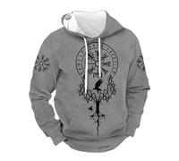 Generisch Sweat à capuche viking pour homme avec Vegvisir et arbre du monde - Sweat à capuche nordique avec runes - Sweat mythologique avec corbeau, Style_b02 Gris, 4XL