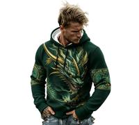 Generisch Sweat à capuche Viking pour homme - Design viking - Pull à capuche - Imprimé mythologie nordique - Style vintage - Loisirs quotidiens - Manches longues - Pour carnaval, vert foncé, M