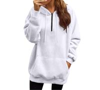Generisch Sweat à capuche zippé pour femme - Sweat à capuche avec cordon de serrage - Décontracté - Couleur unie - Pull léger - Grandes tailles - T-shirt long élégant - Loisirs - Extérieur, Blanc., L
