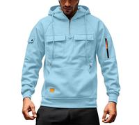Generisch Sweat à capuche zippé pour homme avec fermeture éclair 1/4 - Veste de survêtement avec capuche - Veste à capuche - Veste de jogging - Veste de sport surdimensionnée, bleu clair, XL