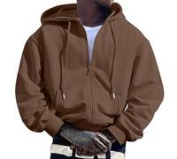 Generisch Sweat à capuche zippé pour homme - Manches longues - Polaire - Fermeture éclair intégrale - Avec poche - Pour homme, café, L