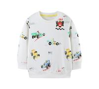 Generisch Sweat à manches longues pour garçon avec impression de voiture de course en coton pour l'hiver, Blanc., 3-4 ans