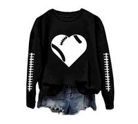 Generisch Sweat de football amusant pour femme avec imprimé graphique Pull à manches longues et col rond pour les dimanches décontractés en 2025, Noir , XL