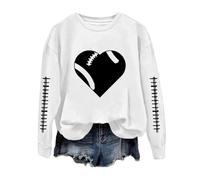 Generisch Sweat de football amusant pour femme avec imprimé graphique Pull à manches longues et col rond pour les dimanches décontractés en 2025, Blanc., XXL