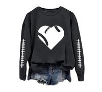 Generisch Sweat de football amusant pour femme avec imprimé graphique Pull à manches longues et col rond pour les dimanches décontractés en 2025, gris foncé, M