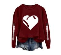 Generisch Sweat de football amusant pour femme avec imprimé graphique Pull à manches longues et col rond pour les dimanches décontractés en 2025, Bordeaux, XL