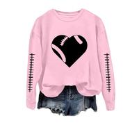 Generisch Sweat de football amusant pour femme avec imprimé graphique Pull à manches longues et col rond pour les dimanches décontractés en 2025, Rose, XXL