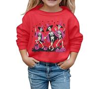 Generisch Sweat décontracté imprimé à manches longues avec col rond pour filles pull doux sans pour tous les jours activités de plein air sport, rouge, 8-9 ans