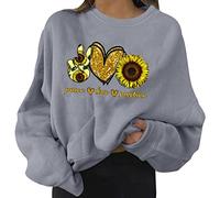 Generisch Sweat-shirt 2026 pour femme, design graphique, décontracté, à manches longues, col rond, avec imprimé d'amour, haut ample, gris, XL