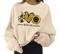 Generisch Sweat-shirt 2026 pour femme, design graphique, décontracté, à manches longues, col rond, avec imprimé d'amour, haut ample, beige, XL