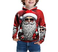 Generisch Sweat-shirt 2026 pour garçon avec imprimé Père Noël, pull festif pour les vacances, haut en polaire confortable, rouge, 13-14 ans