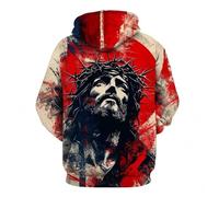 Generisch Sweat-shirt à capuche avec imprimé 3D de Pâques pour homme O Pull, rouge, M