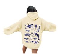 Generisch Sweat-shirt à capuche décontracté pour homme avec poche, pull à capuche confortable pour la vie quotidienne, motif imprimé monde océan, jeans parfait pour le printemps, Jaune clair., S