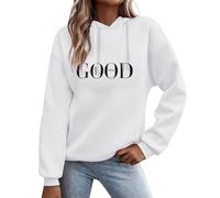 Generisch Sweat-shirt à capuche pour femme avec lettres imprimées manches longues col rond automne hiver pull femmes lettres imprimé ample haut décontracté sport streetwear sweatshirts hauts, Blanc