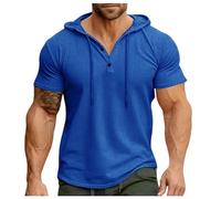 Generisch Sweat-shirt à capuche pour homme - Couleur unie - Manches courtes - Sweat à capuche - Respirant - T-shirt de sport pour homme - T-shirt d'entraînement décontracté - Chemise de loisirs, bleu