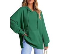 Generisch Sweat-shirt à capuche surdimensionné pour femme en tricot gaufré doux à manches longues avec fentes latérales et poche kangourou, vert, XXL